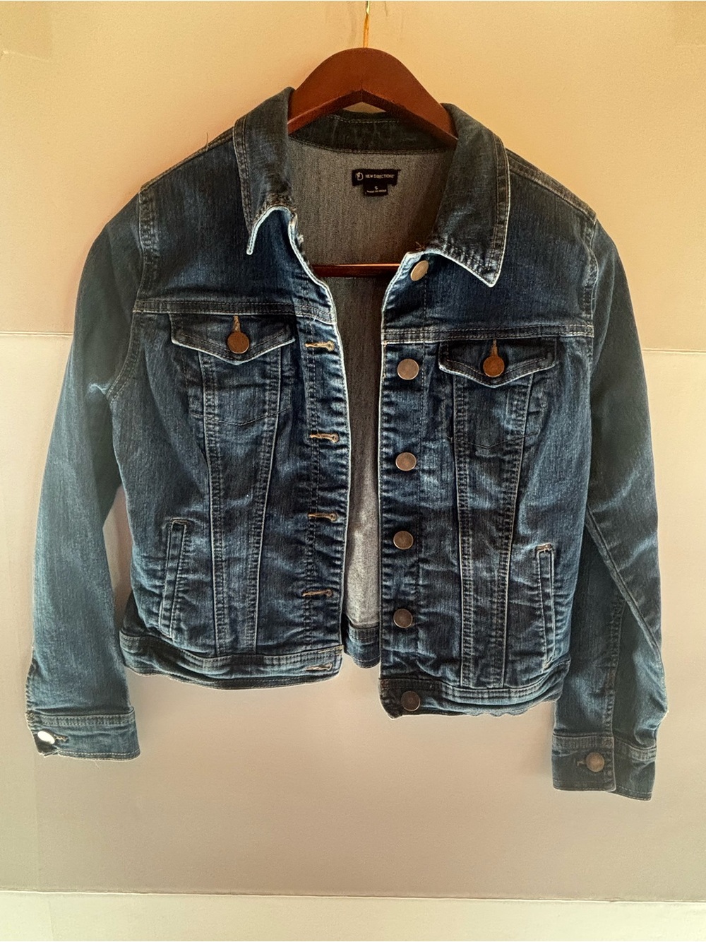 New Directions Women's Blue Denim Button Front Jacket Long Sleeve S